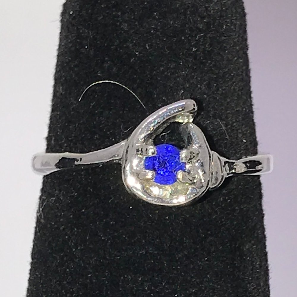 Silver Plated Blue Cz Ring, size 7 1/2